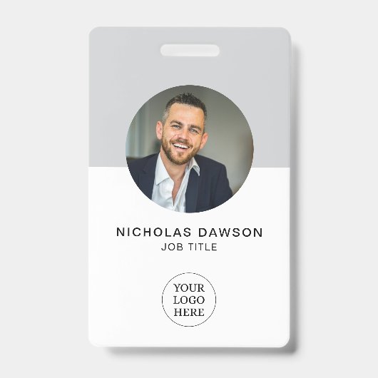 Moderne Grijze Kantoor Medewerker Foto-ID Kaart QR Badge (Front)