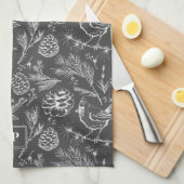 Moderne Grijze Kardinaal Vogel-, Pine- en Winterbe Theedoek (Quarter Fold)