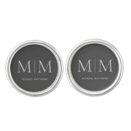 Moderne grijze legant gepersonaliseerde monogram n manchetknopen