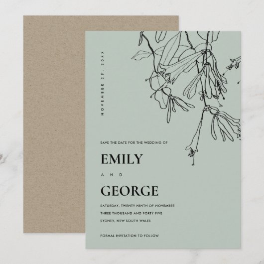 MODERNE GRIJZE LIJNTEKENING FLORALE KAART OM DE DA (Voorkant / Achterkant)