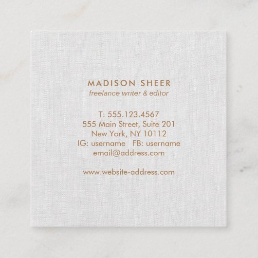 Moderne grijze linen, minimalistische professional vierkante visitekaartje (Achterkant)