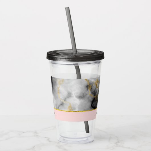 Moderne grijze marmer met gouden lint acryl drinkbeker (Links)