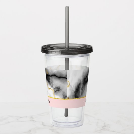 Moderne grijze marmer met gouden lint acryl drinkbeker (Rechts)