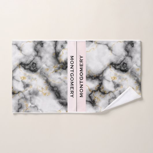 Moderne grijze marmer met gouden lint bad handdoek (Handdoek)