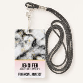 Moderne grijze marmer met gouden lint badge (Achterkant met draagriem)