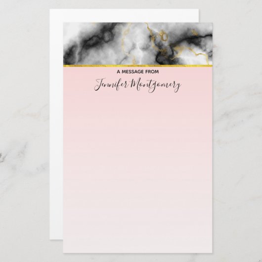 Moderne grijze marmer met gouden lint briefpapier (Voorkant / Achterkant)