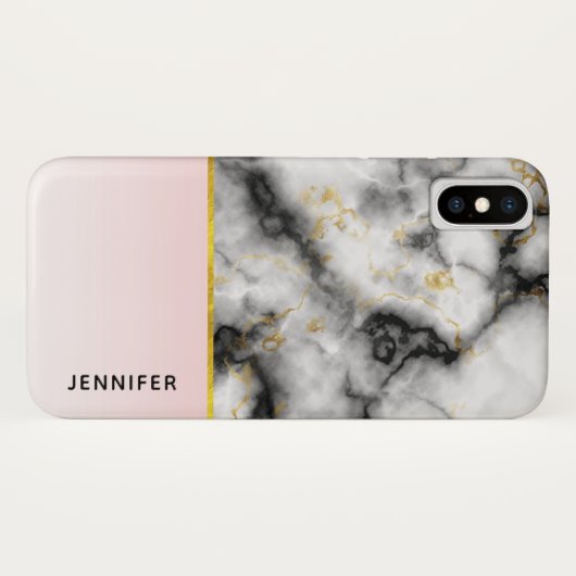 Moderne grijze marmer met gouden lint Case-Mate iPhone case (Achterkant (horizontaal))