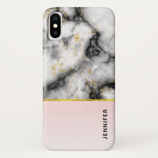 Moderne grijze marmer met gouden lint Case-Mate iPhone case (Achterkant)