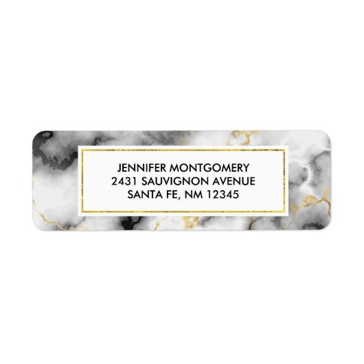 Moderne grijze marmer met gouden lint etiket (Voorkant)