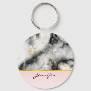 Moderne grijze marmer met gouden lint sleutelhanger