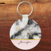 Moderne grijze marmer met gouden lint sleutelhanger (Voorkant)