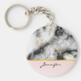 Moderne grijze marmer met gouden lint sleutelhanger
