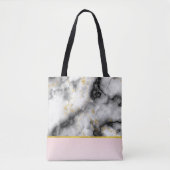 Moderne grijze marmer met gouden lint tote bag (Voorkant)