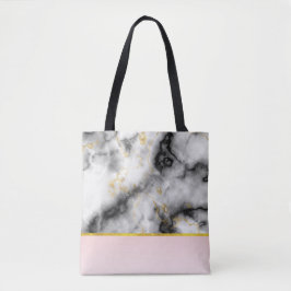 Moderne grijze marmer met gouden lint tote bag