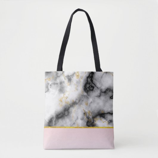 Moderne grijze marmer met gouden lint tote bag (Voorkant)