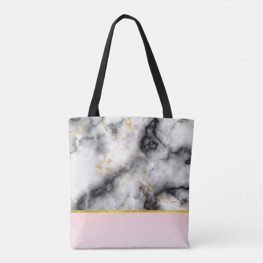 Moderne grijze marmer met gouden lint tote bag (Achterkant)