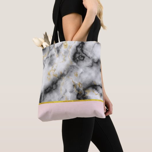 Moderne grijze marmer met gouden lint tote bag (Dichtbij)
