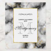 Moderne grijze marmer met gouden lint wijn etiket (Enkel label)