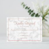Moderne grijze marmer met Roos Gold Script Weddens RSVP Kaartje (Staand voorkant)