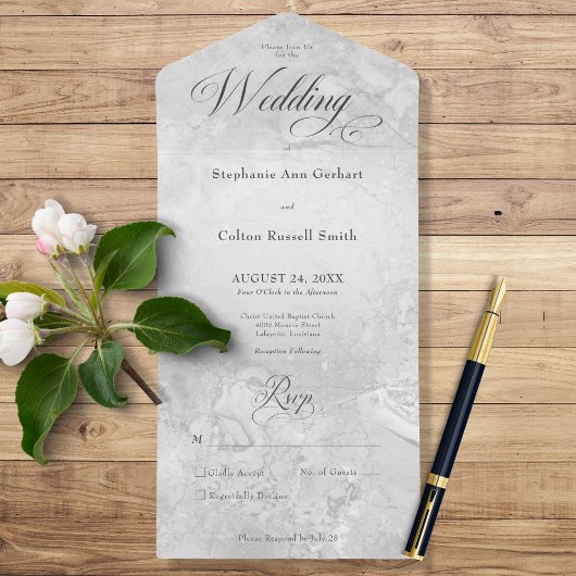 Moderne grijze marmer minima geen avondeten all in one uitnodiging