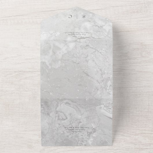 Moderne grijze marmer Minimale QR-code All In One Uitnodiging (Buitenkant)