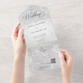 Moderne grijze marmer Minimale QR-code All In One Uitnodiging (Afscheurbaar)