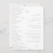 Moderne Grijze Minimale Bladeren Botanische Huweli Kaart (Voorkant)