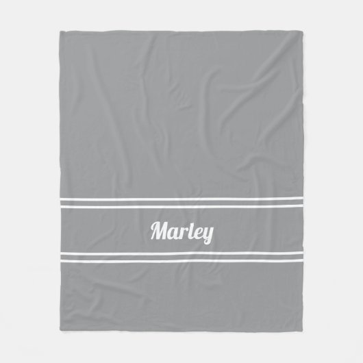 Moderne Grijze Minimale Naam Monogram Sjabloon Fleece Deken (Voorkant)