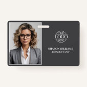 Moderne Grijze Minimalistische Bedrijfsmedewerker  Badge (Voorkant)