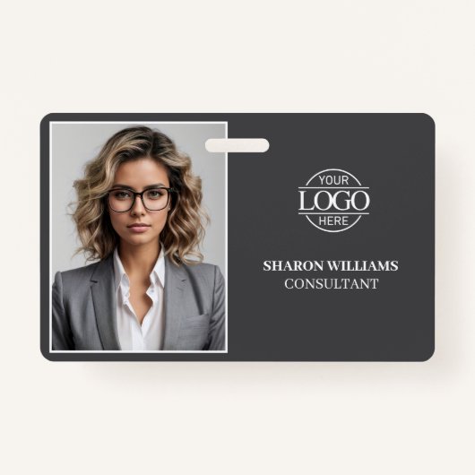 Moderne Grijze Minimalistische Bedrijfsmedewerker  Badge (Voorkant)