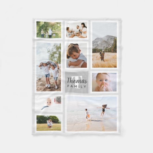 Moderne grijze monochrome familie fotocollage fleece deken (Voorkant)