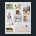 Moderne grijze monochrome familie fotocollage puzzel<br><div class="desc">Dit unieke en moderne,  grijze familiefoilpuzzel kenmerkt een ruimte voor u om uw eigen foto's toe te voegen,  en een naam en een initiaal toe te voegen. Dit trendy en eenvoudig gepersonaliseerde monochroom fotomontage-ontwerp is het perfecte cadeau voor elke moeder,  grootmoeder of ander familielid die graag puzzels samenbrengt!</div>