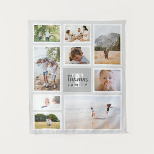 Moderne grijze monochrome familie fotocollage wandkleed