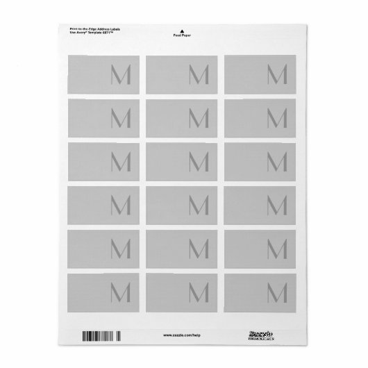 Moderne Grijze Monogram Adresetiketten Etiket (Full Sheet)