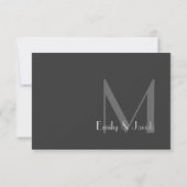 Moderne grijze monogram Antwoord Kaarten met menuo (Achterkant)