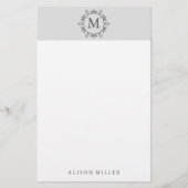 Moderne grijze monogram briefpapier (Voorkant)