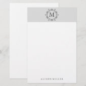 Moderne grijze monogram briefpapier (Voorkant / Achterkant)