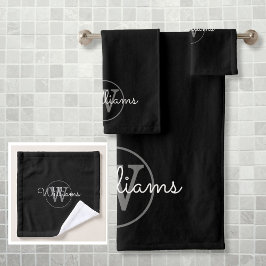 Moderne grijze monogram elegante zwarte bad handdoek