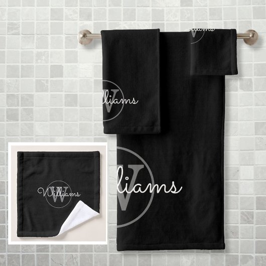Moderne grijze monogram elegante zwarte bad handdoek