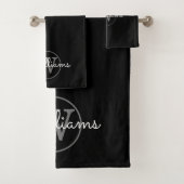 Moderne grijze monogram elegante zwarte bad handdoek (Insitu)