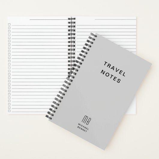 Moderne Grijze Monogram Reizen Notitieboek (Binnen)