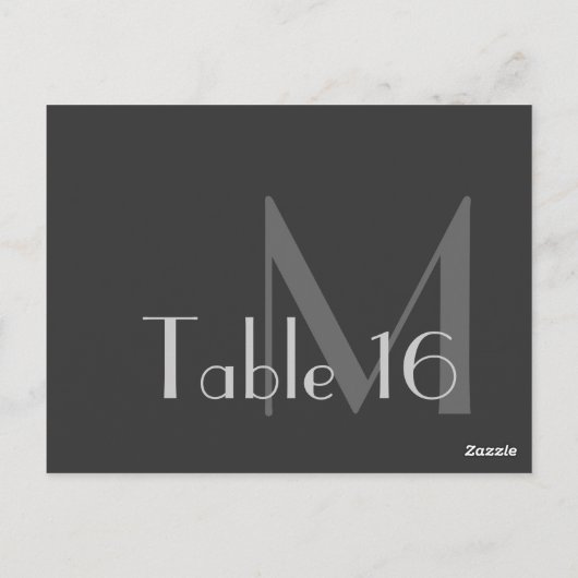Moderne grijze monogram tabelkaart briefkaart (Achterkant)