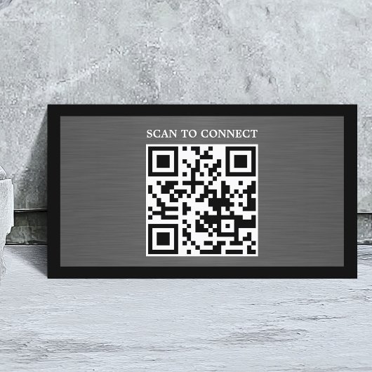 Moderne grijze namaakmetaal zwarte QR-code vet Visitekaartje