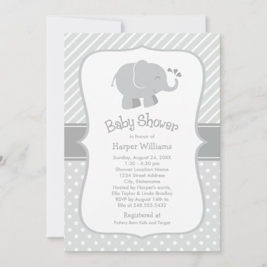 Moderne grijze olifant neutraal Baby shower Kaart (Voorkant)