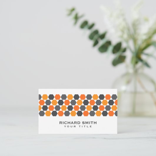 Moderne grijze oranje blauwe hexagon grens visitekaartje (Staand voorkant)