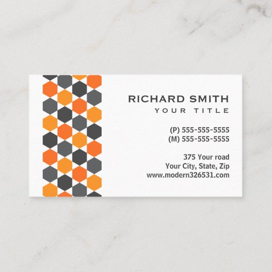 Moderne grijze oranje blauwe hexagon grens visitekaartje (Achterkant)