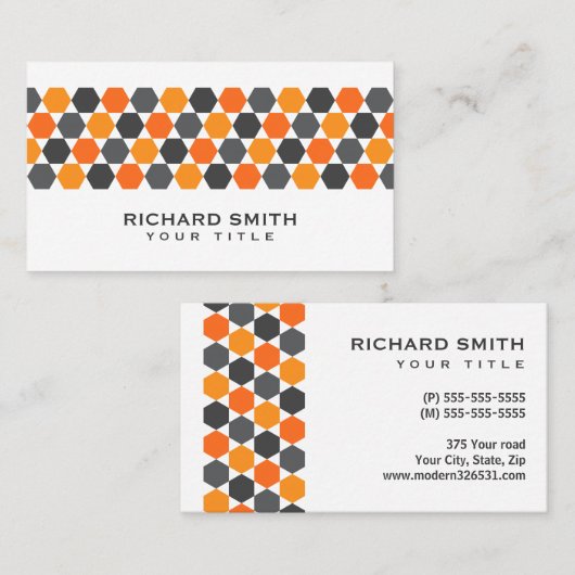 Moderne grijze oranje blauwe hexagon grens visitekaartje (Voorkant / Achterkant)