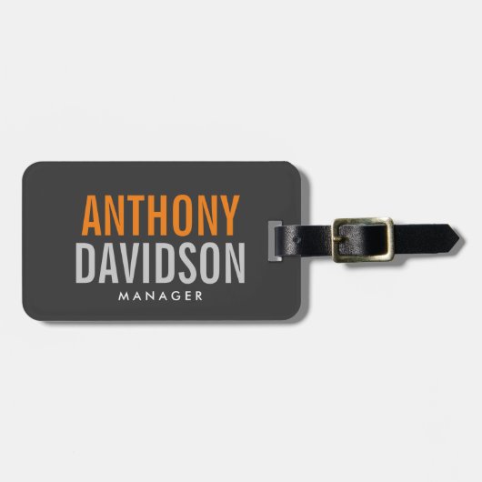 Moderne grijze Oranje tekstminimalist legant Bagagelabel (Voorkant horizontaal)