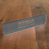 Moderne grijze Oranje tekstminimalist legant Naambordje (Zijkant)