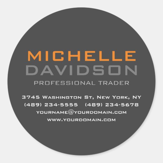 Moderne grijze Oranje tekstminimalist legant Ronde Sticker (Voorkant)